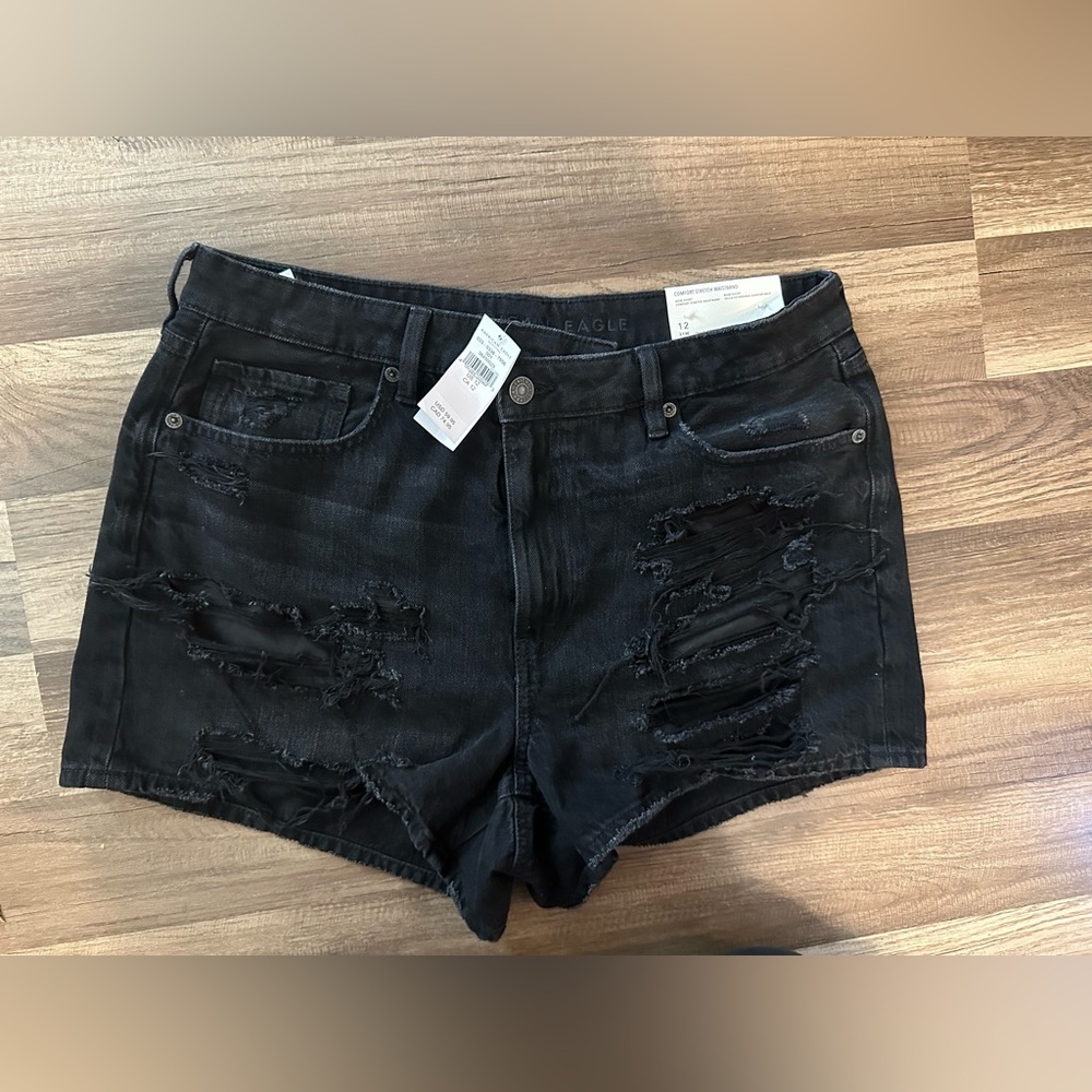 American Eagle Outfitters Black Ripped Jean Shorts